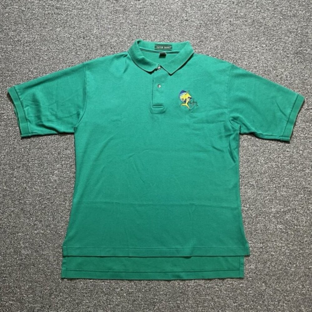 Outer‎ Banks Men's Green Polo Shirt Embroidered Mahi Mahi Fishing Size XL